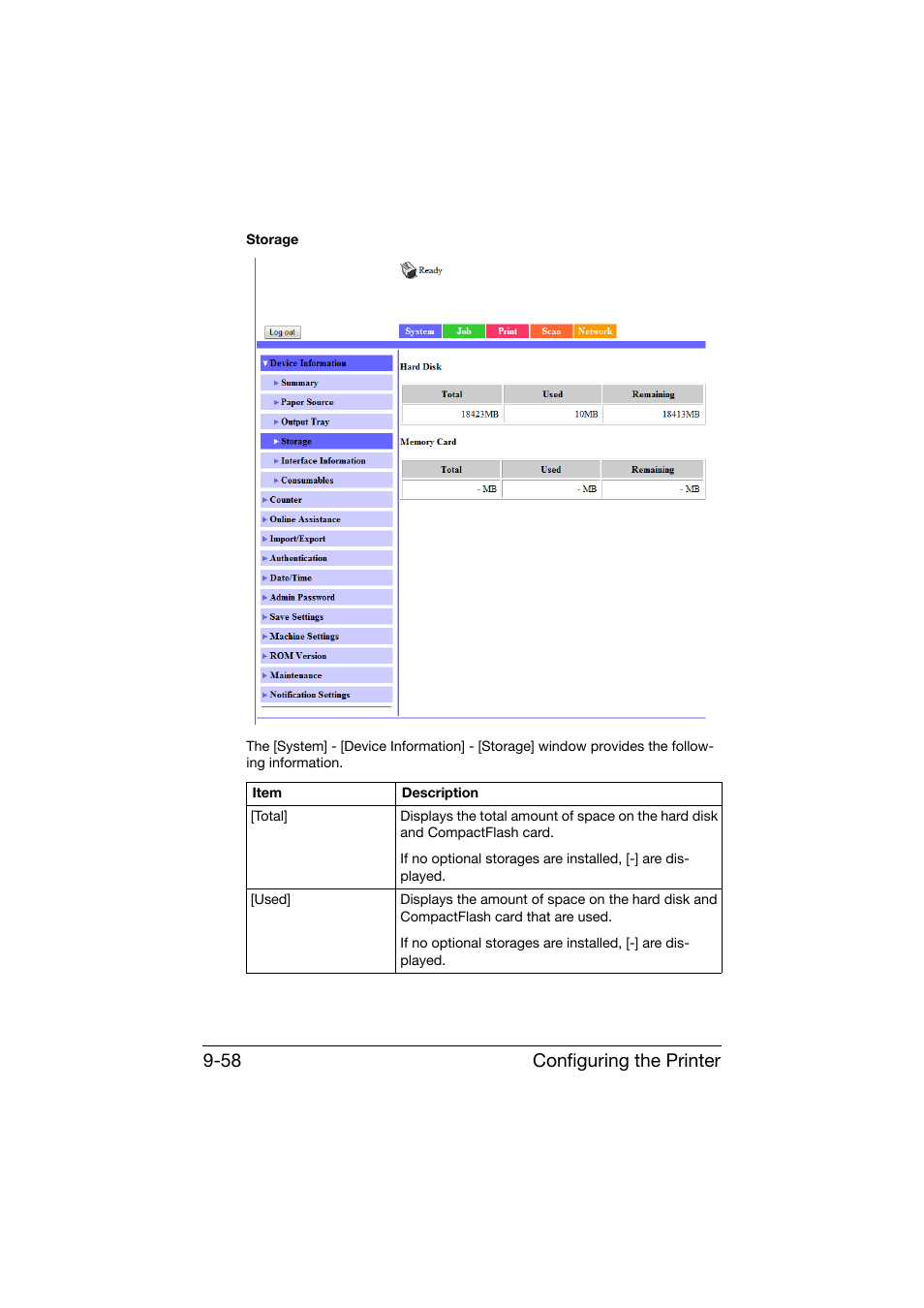 Configuring the printer 9-58 | Konica Minolta bizhub C25 User Manual | Page 345 / 551