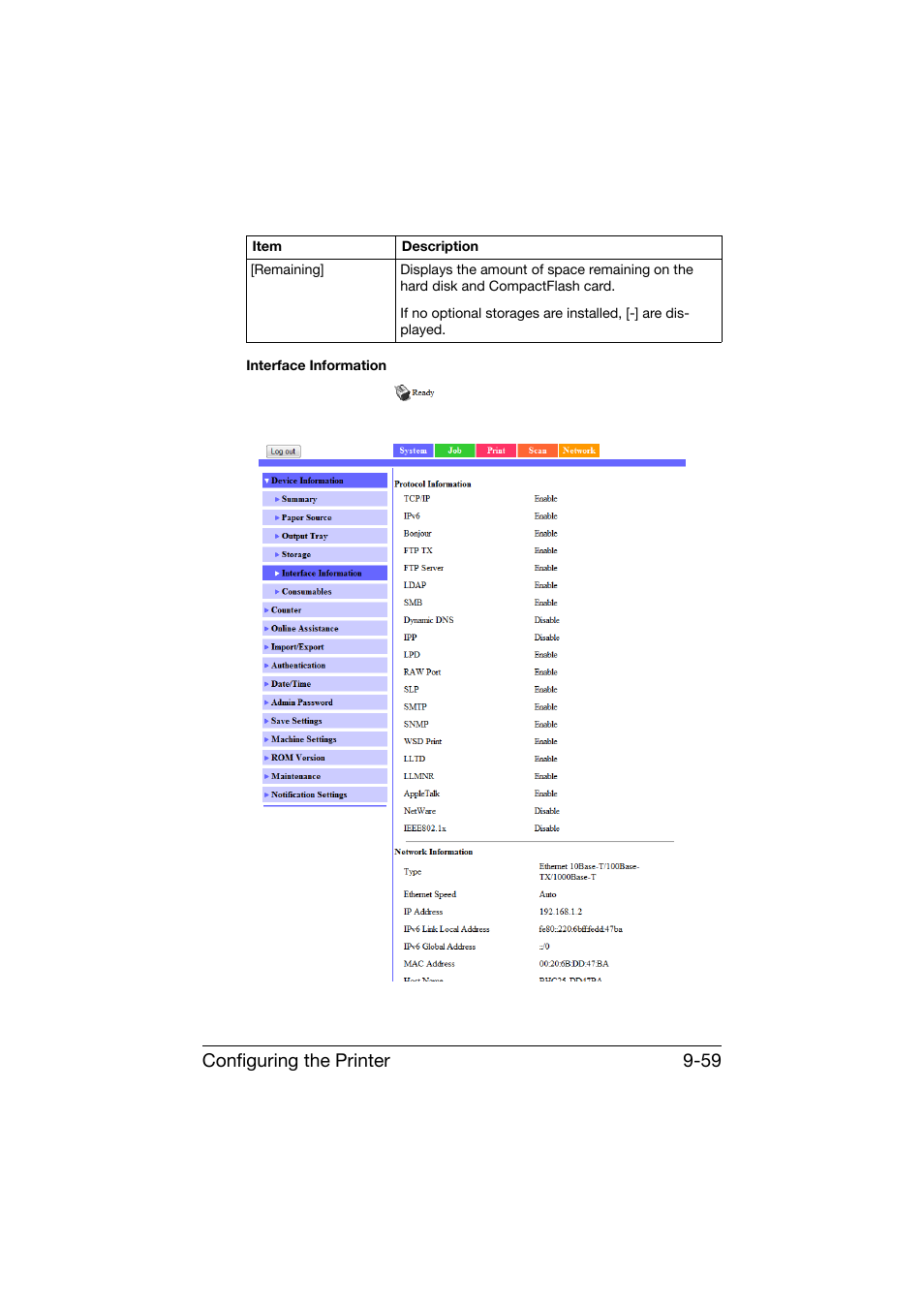 Configuring the printer 9-59 | Konica Minolta bizhub C25 User Manual | Page 346 / 551