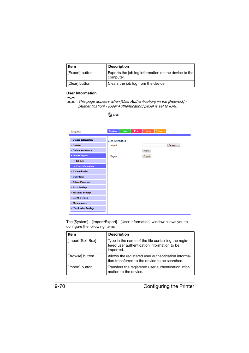 Configuring the printer 9-70 | Konica Minolta bizhub C25 User Manual | Page 357 / 551