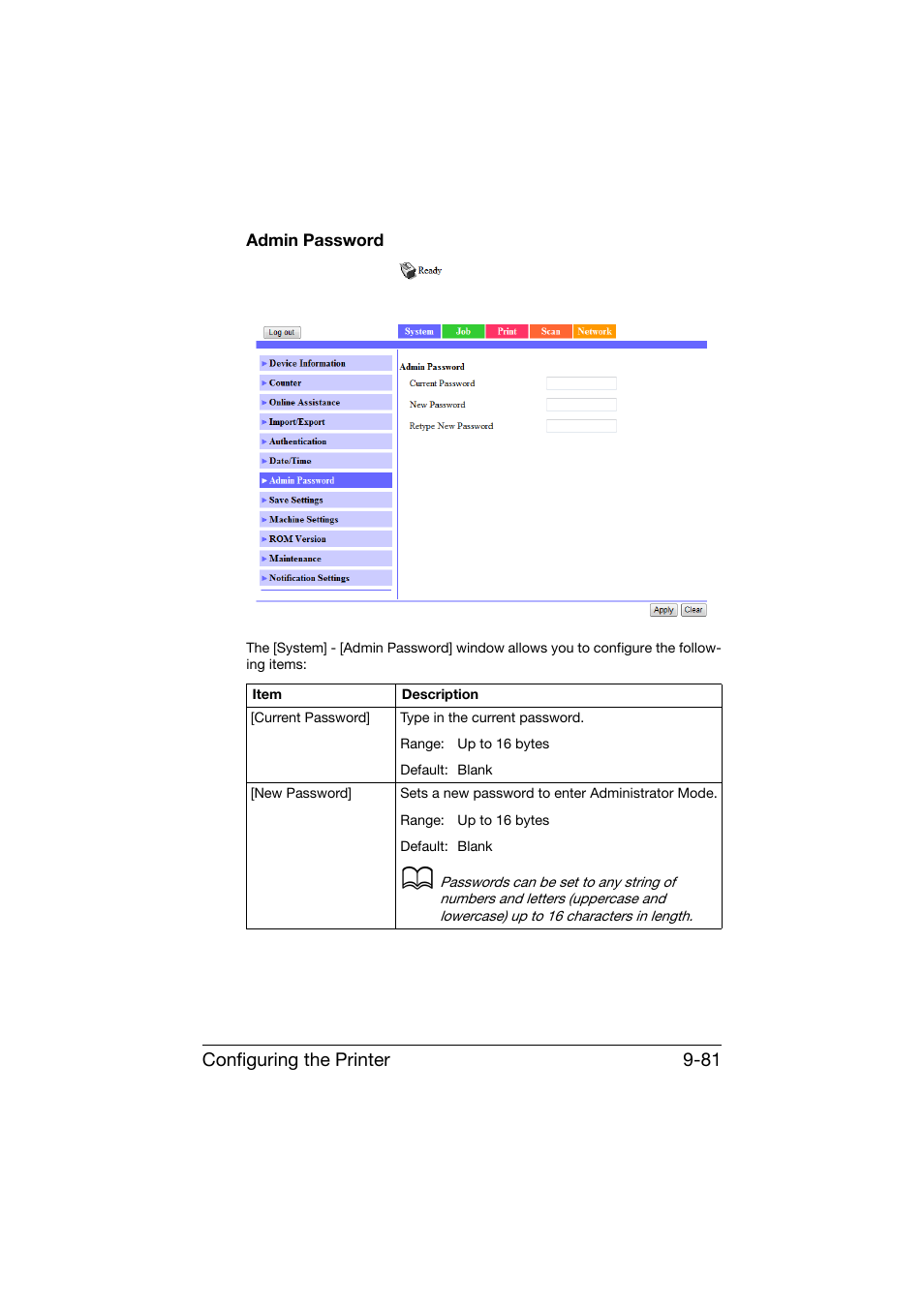Admin password, Admin password -81 | Konica Minolta bizhub C25 User Manual | Page 368 / 551