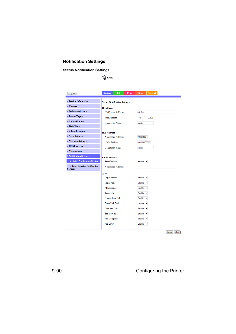Notification settings, Notification settings -90 | Konica Minolta bizhub C25 User Manual | Page 377 / 551