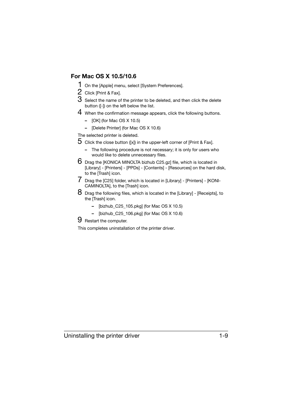 For mac os x 10.5/10.6, For mac os x 10.5/10.6 -9 | Konica Minolta bizhub C25 User Manual | Page 38 / 551