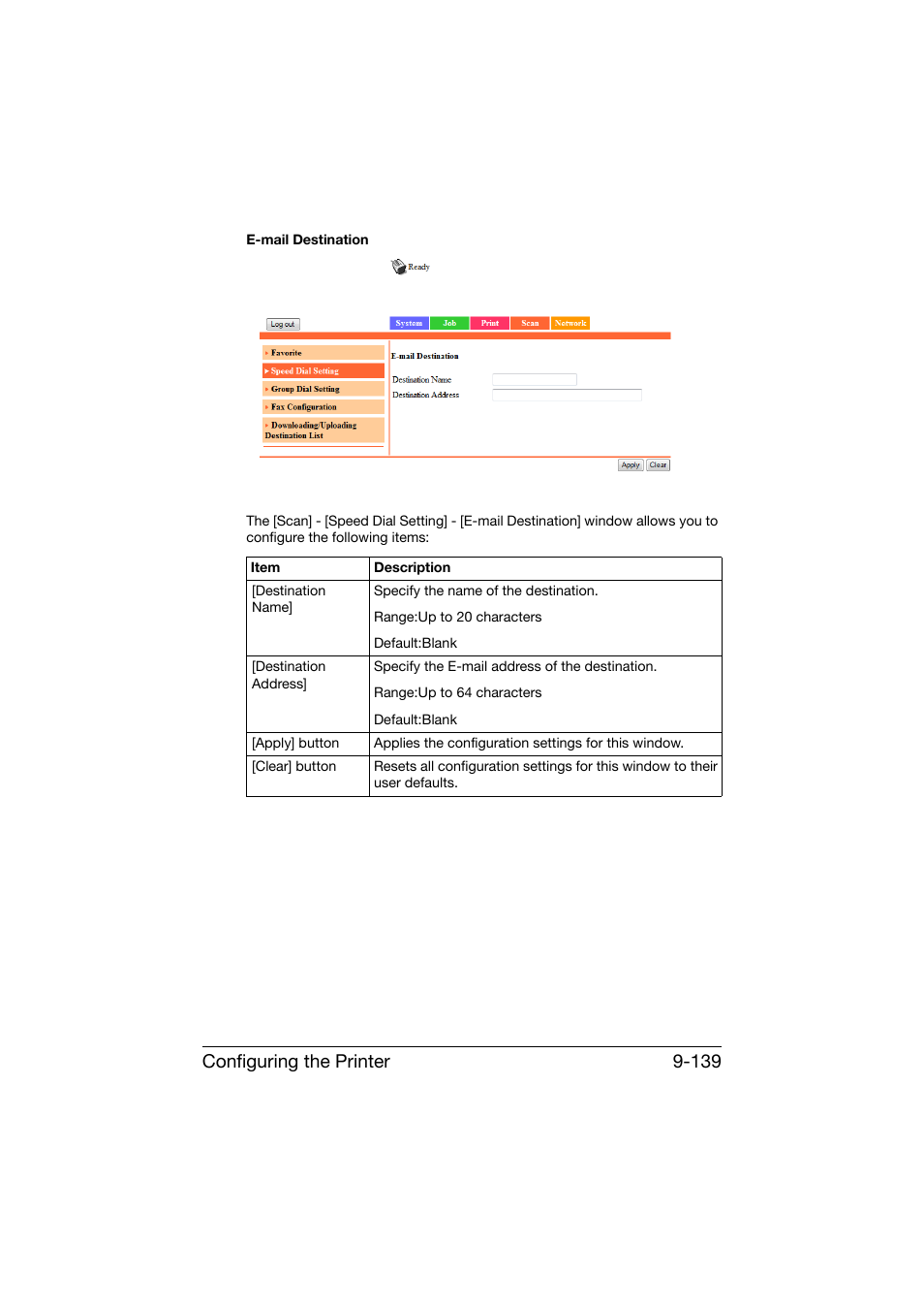 Configuring the printer 9-139 | Konica Minolta bizhub C25 User Manual | Page 426 / 551