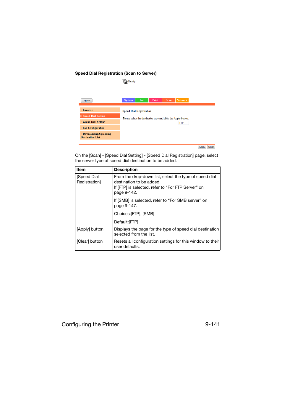 Configuring the printer 9-141 | Konica Minolta bizhub C25 User Manual | Page 428 / 551