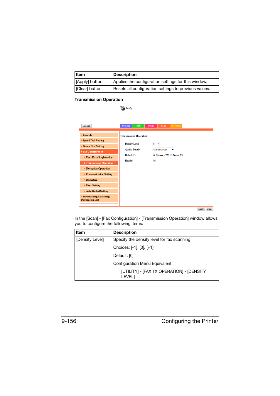 Configuring the printer 9-156 | Konica Minolta bizhub C25 User Manual | Page 443 / 551