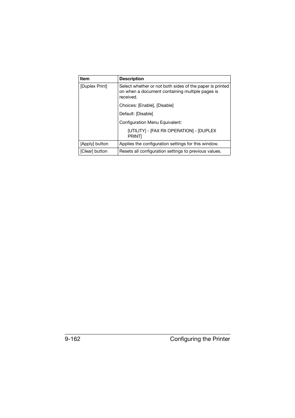 Configuring the printer 9-162 | Konica Minolta bizhub C25 User Manual | Page 449 / 551