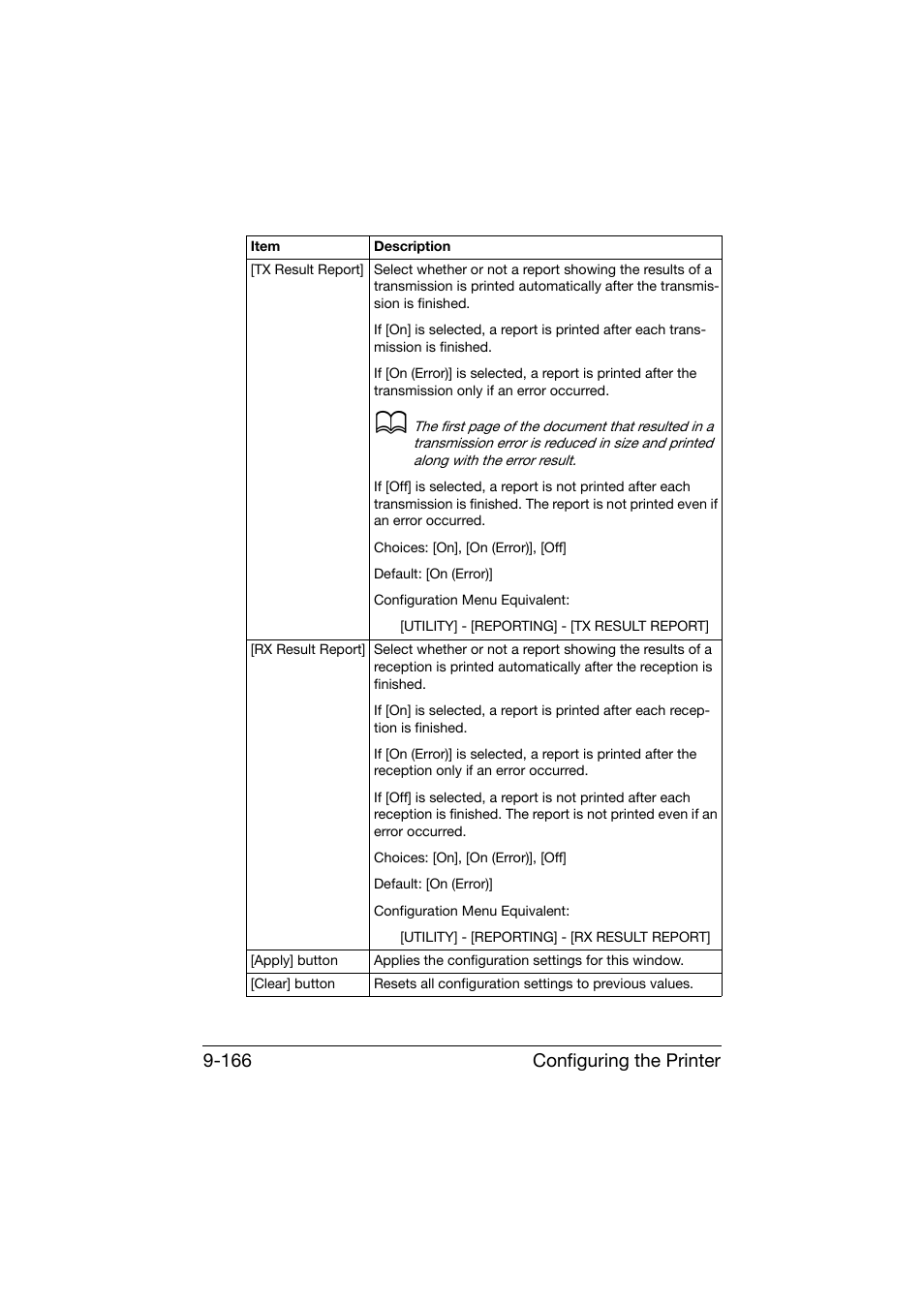 Configuring the printer 9-166 | Konica Minolta bizhub C25 User Manual | Page 453 / 551