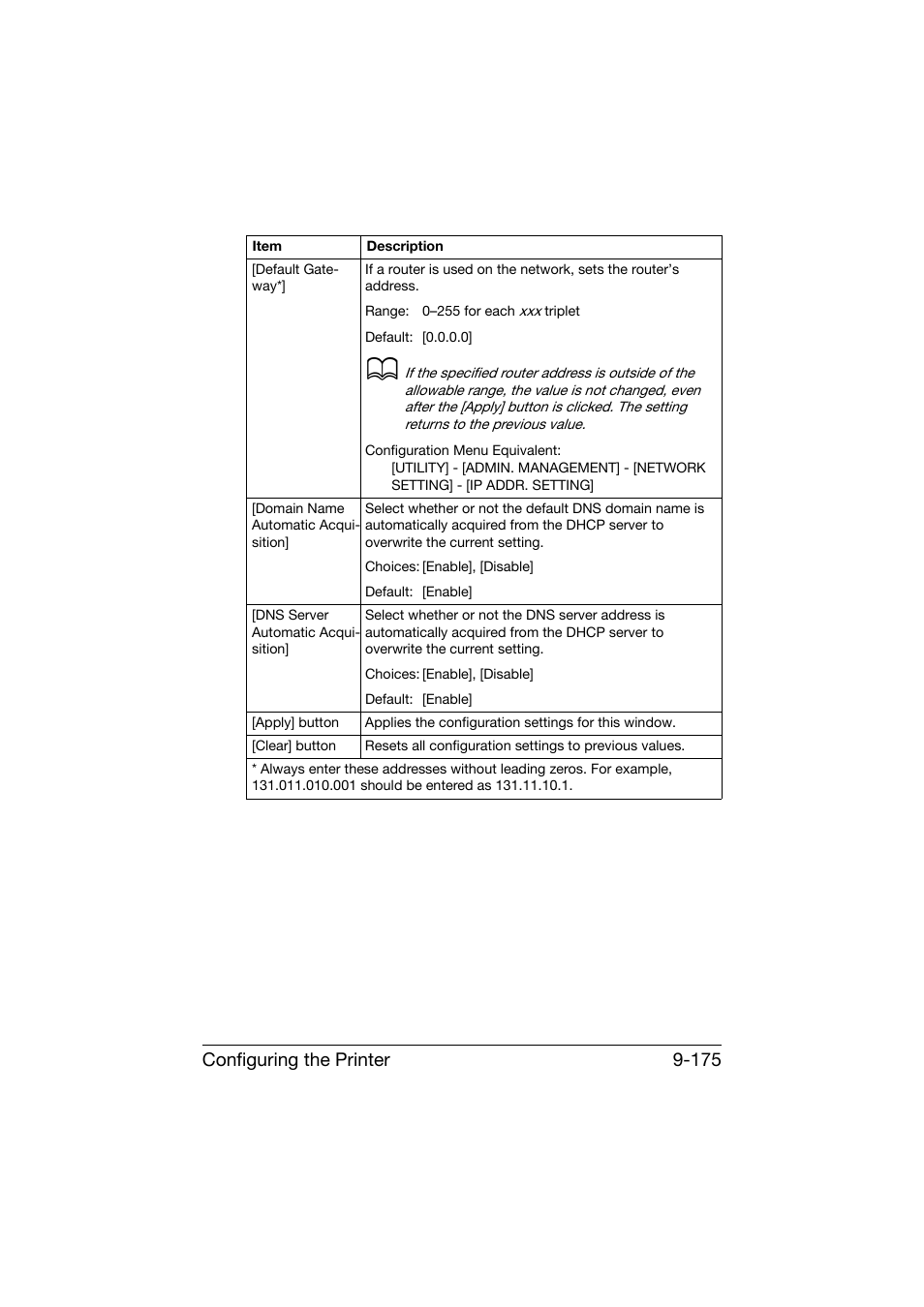 Configuring the printer 9-175 | Konica Minolta bizhub C25 User Manual | Page 462 / 551