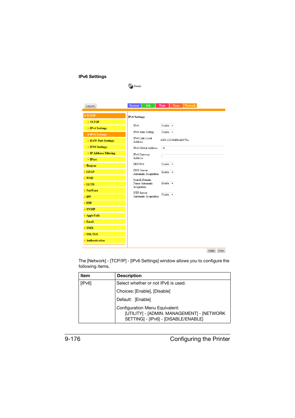 Configuring the printer 9-176 | Konica Minolta bizhub C25 User Manual | Page 463 / 551