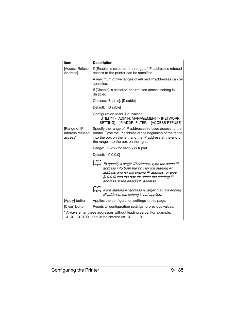 Configuring the printer 9-185 | Konica Minolta bizhub C25 User Manual | Page 472 / 551