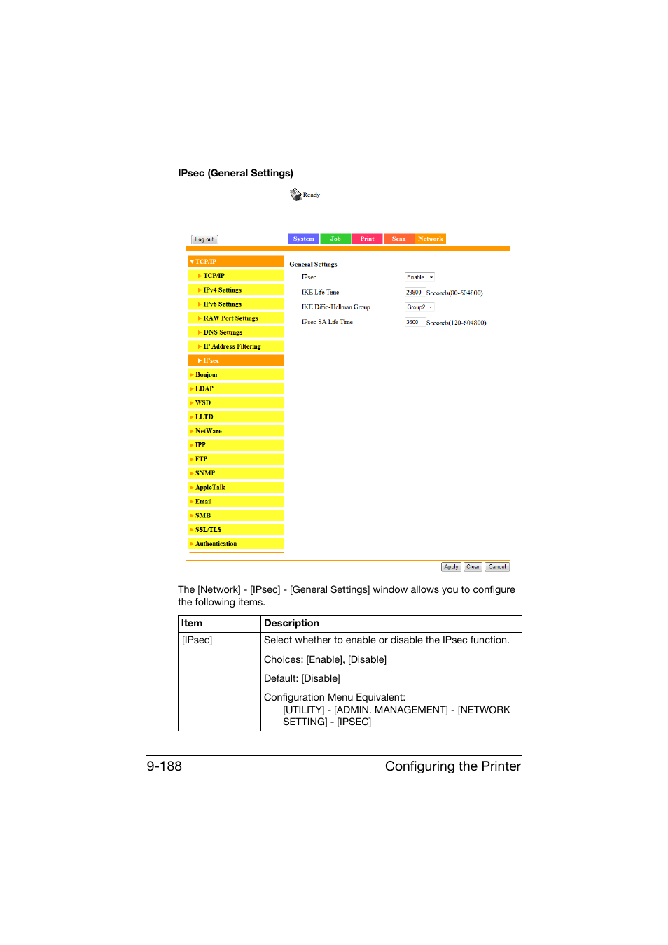 Configuring the printer 9-188 | Konica Minolta bizhub C25 User Manual | Page 475 / 551