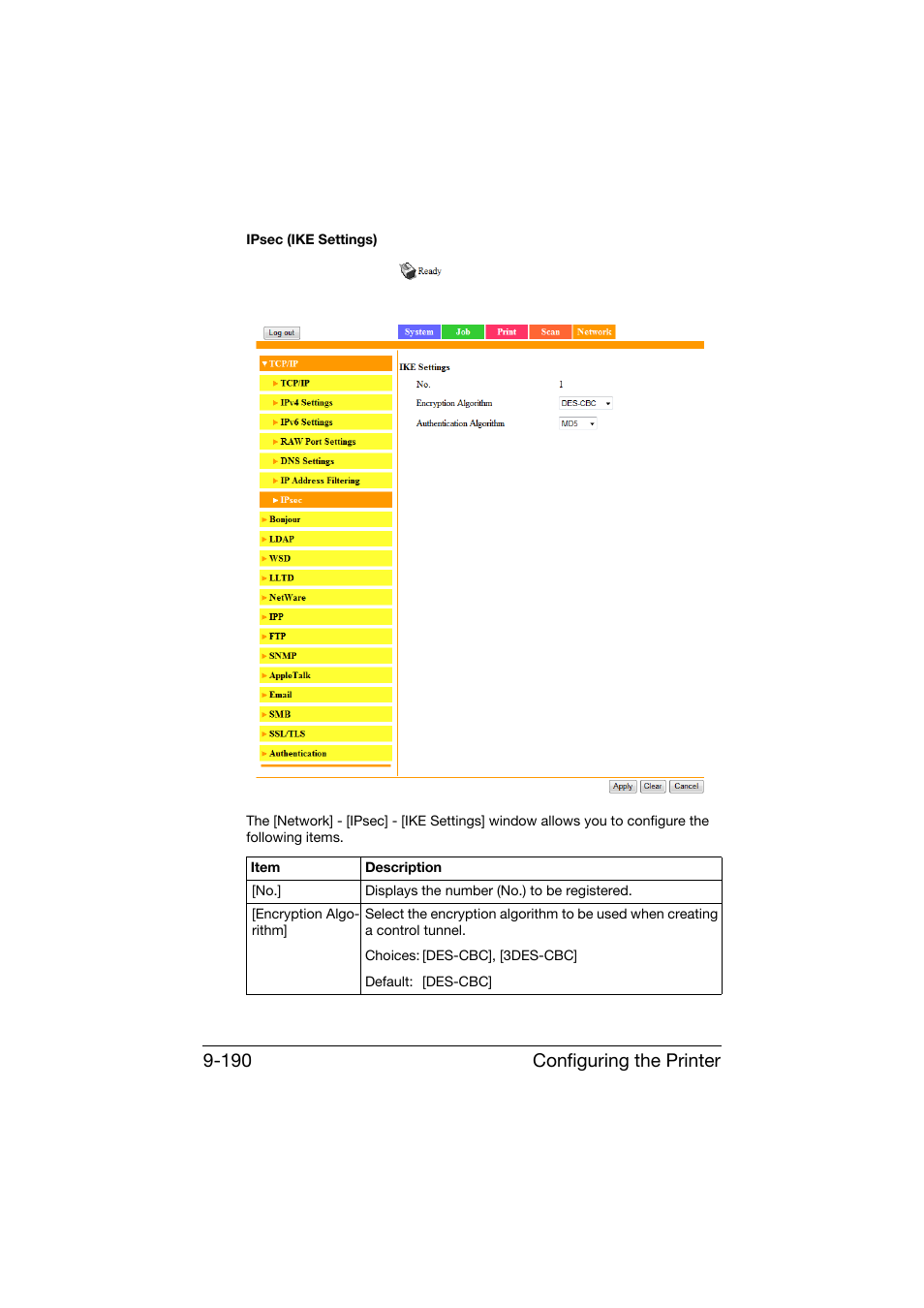 Configuring the printer 9-190 | Konica Minolta bizhub C25 User Manual | Page 477 / 551