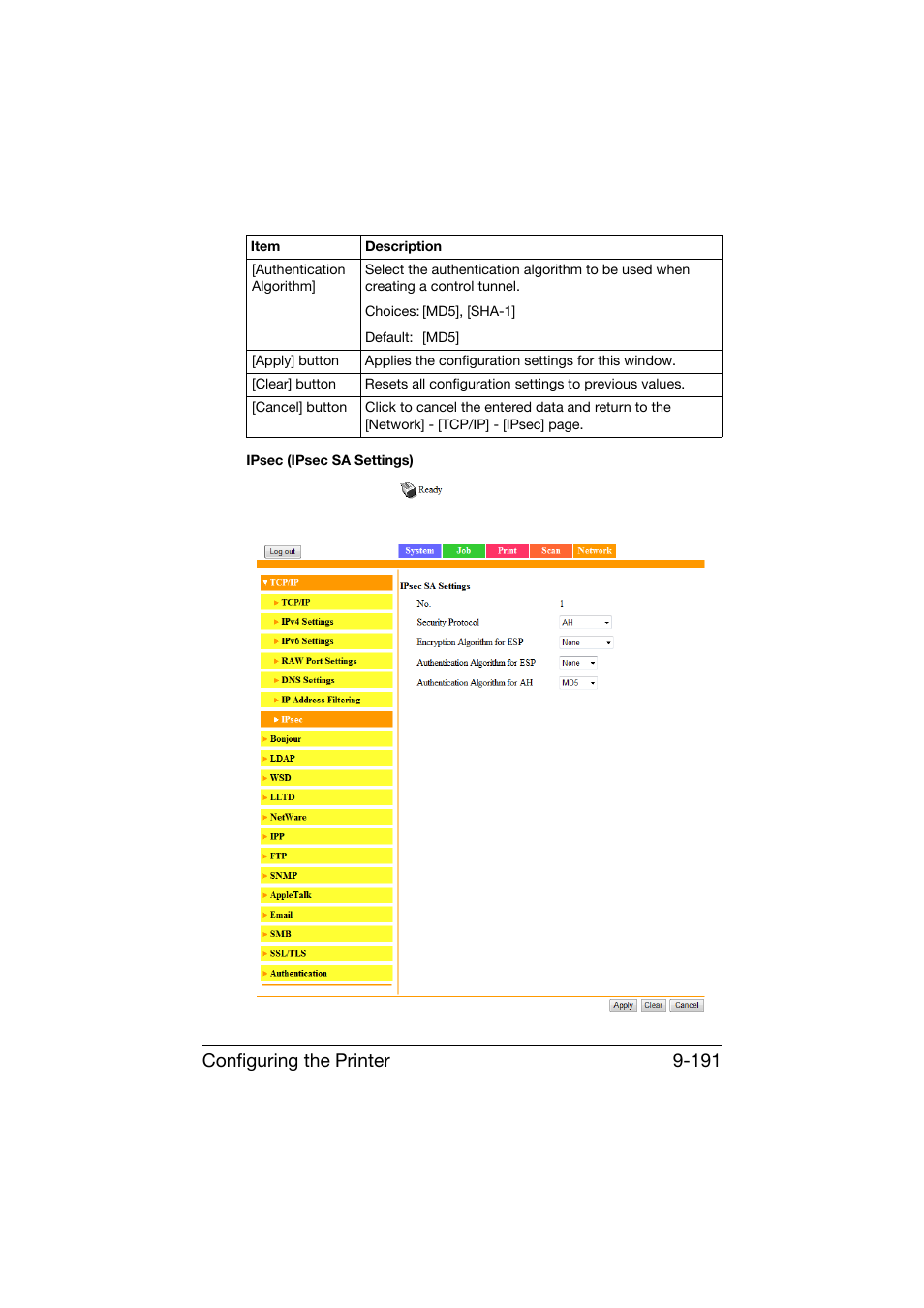 Configuring the printer 9-191 | Konica Minolta bizhub C25 User Manual | Page 478 / 551