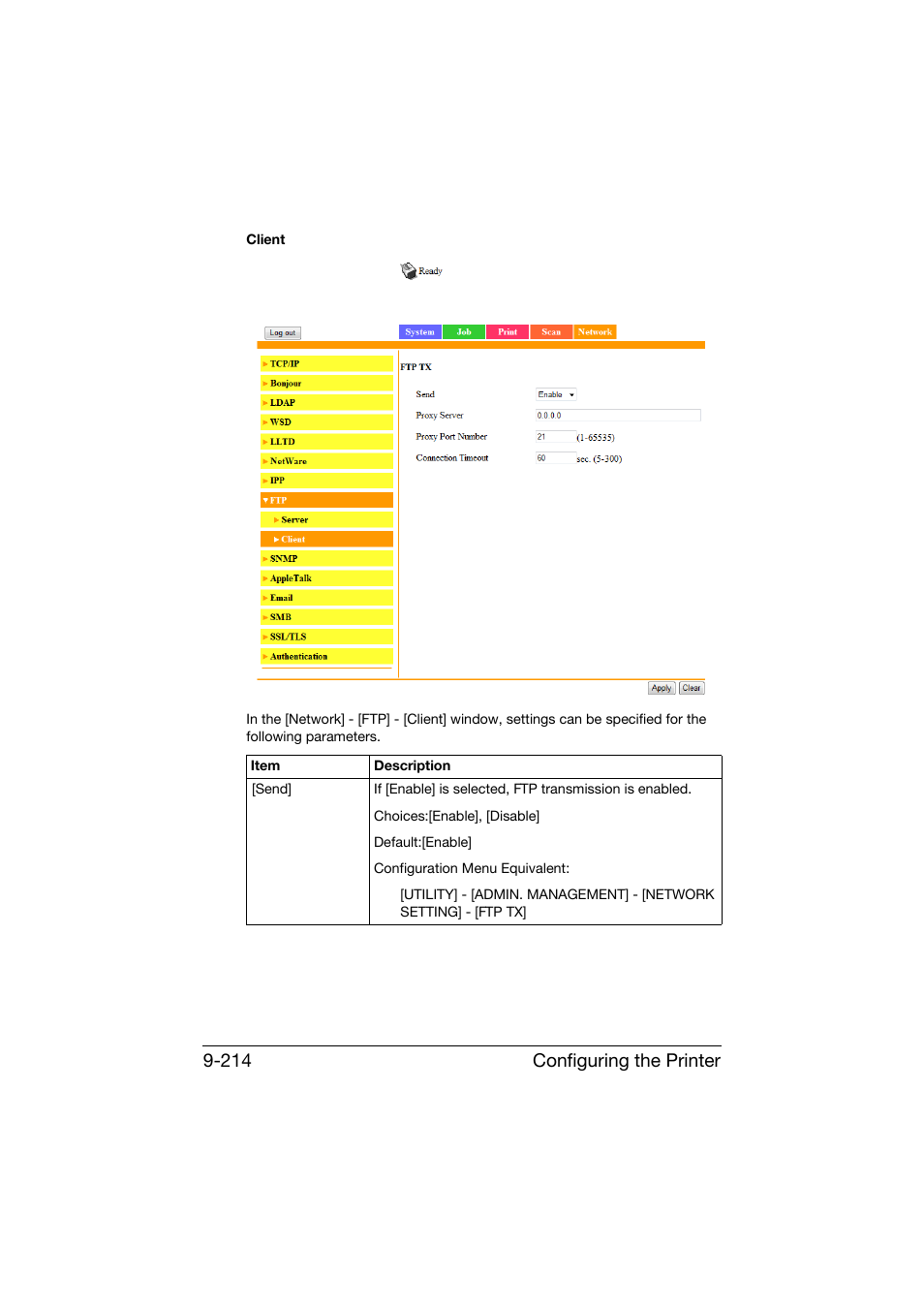 Configuring the printer 9-214 | Konica Minolta bizhub C25 User Manual | Page 501 / 551