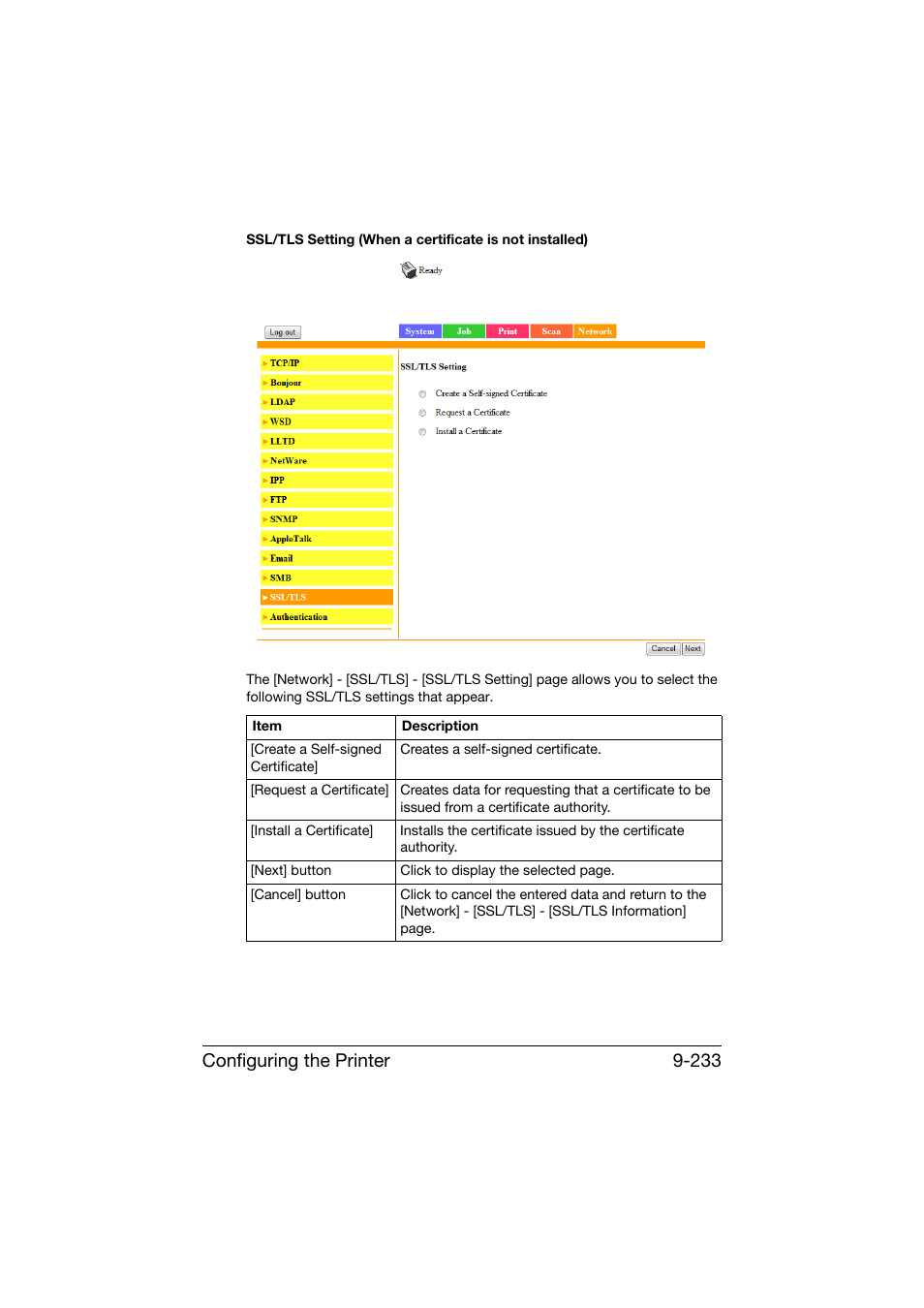 Configuring the printer 9-233 | Konica Minolta bizhub C25 User Manual | Page 520 / 551