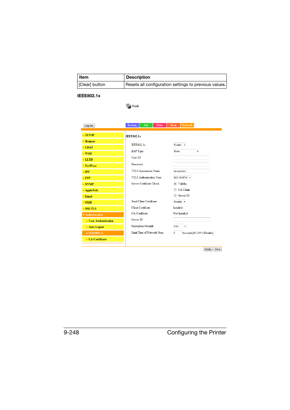 Configuring the printer 9-248 | Konica Minolta bizhub C25 User Manual | Page 535 / 551