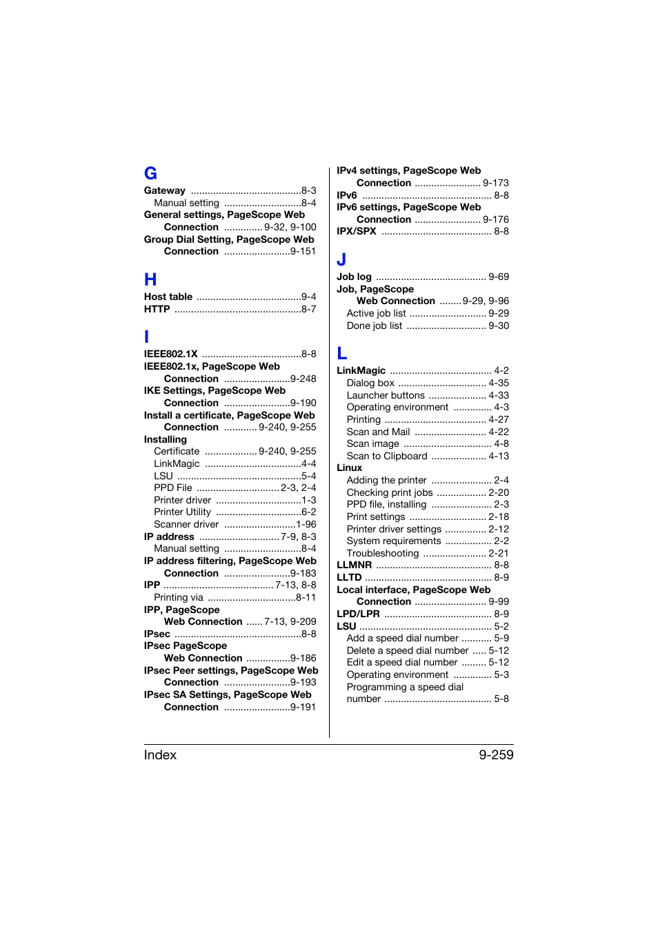 Index 9-259 | Konica Minolta bizhub C25 User Manual | Page 546 / 551