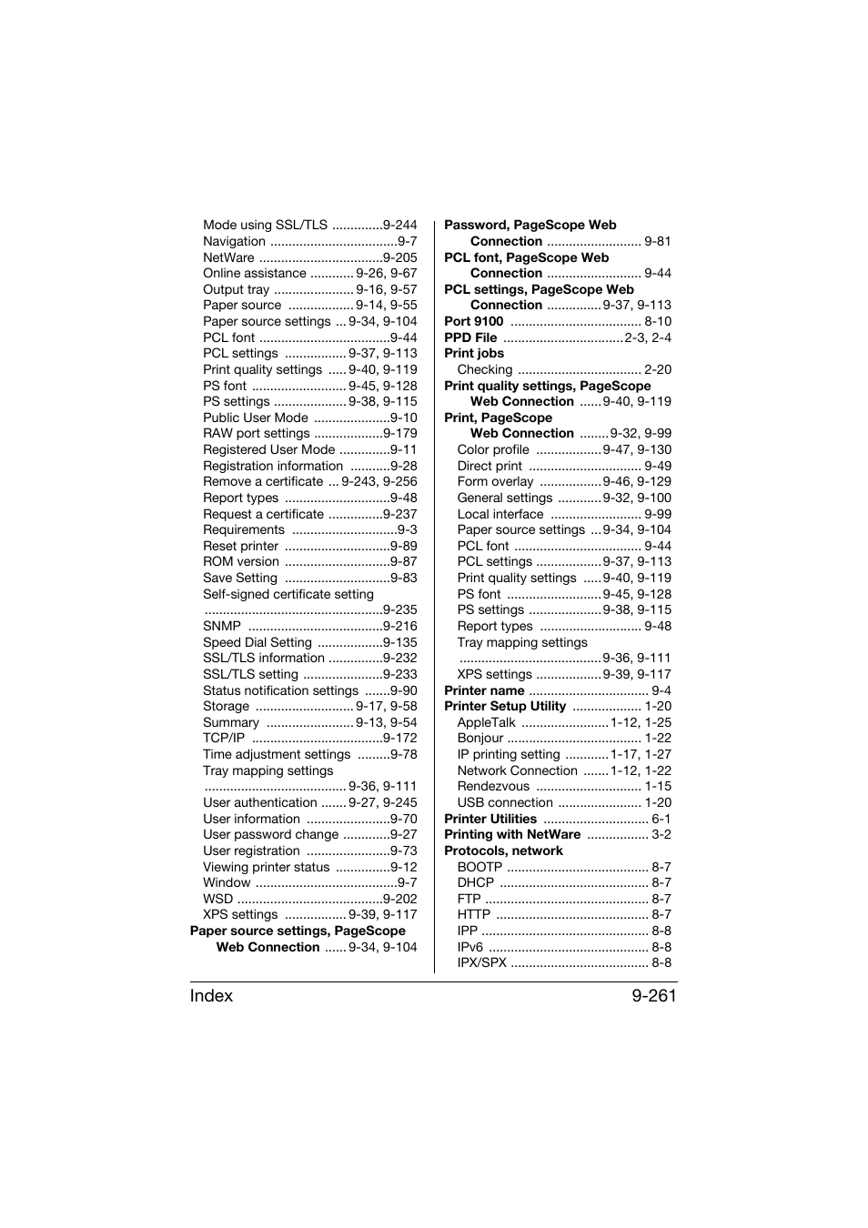 Index 9-261 | Konica Minolta bizhub C25 User Manual | Page 548 / 551