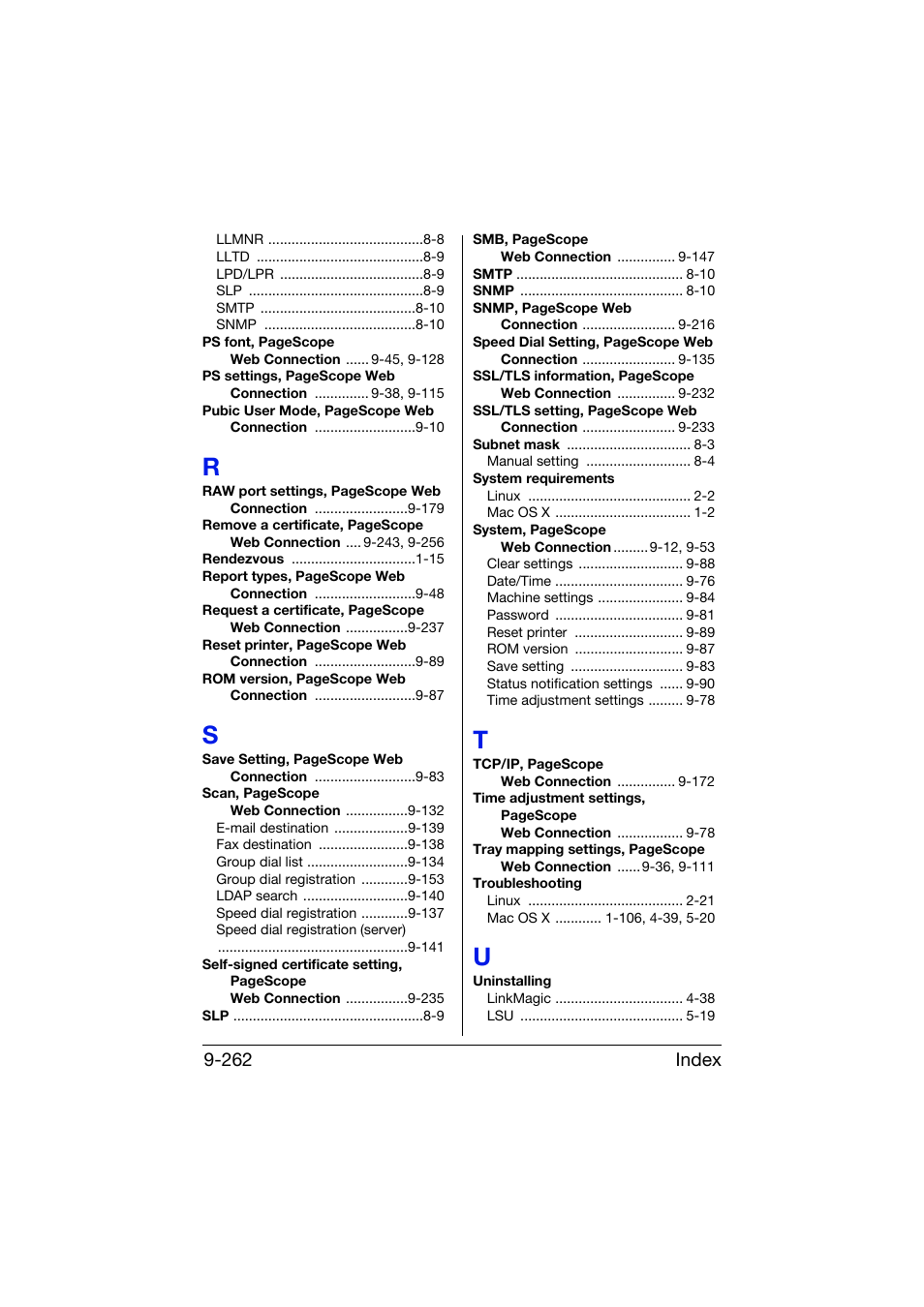 Index 9-262 | Konica Minolta bizhub C25 User Manual | Page 549 / 551