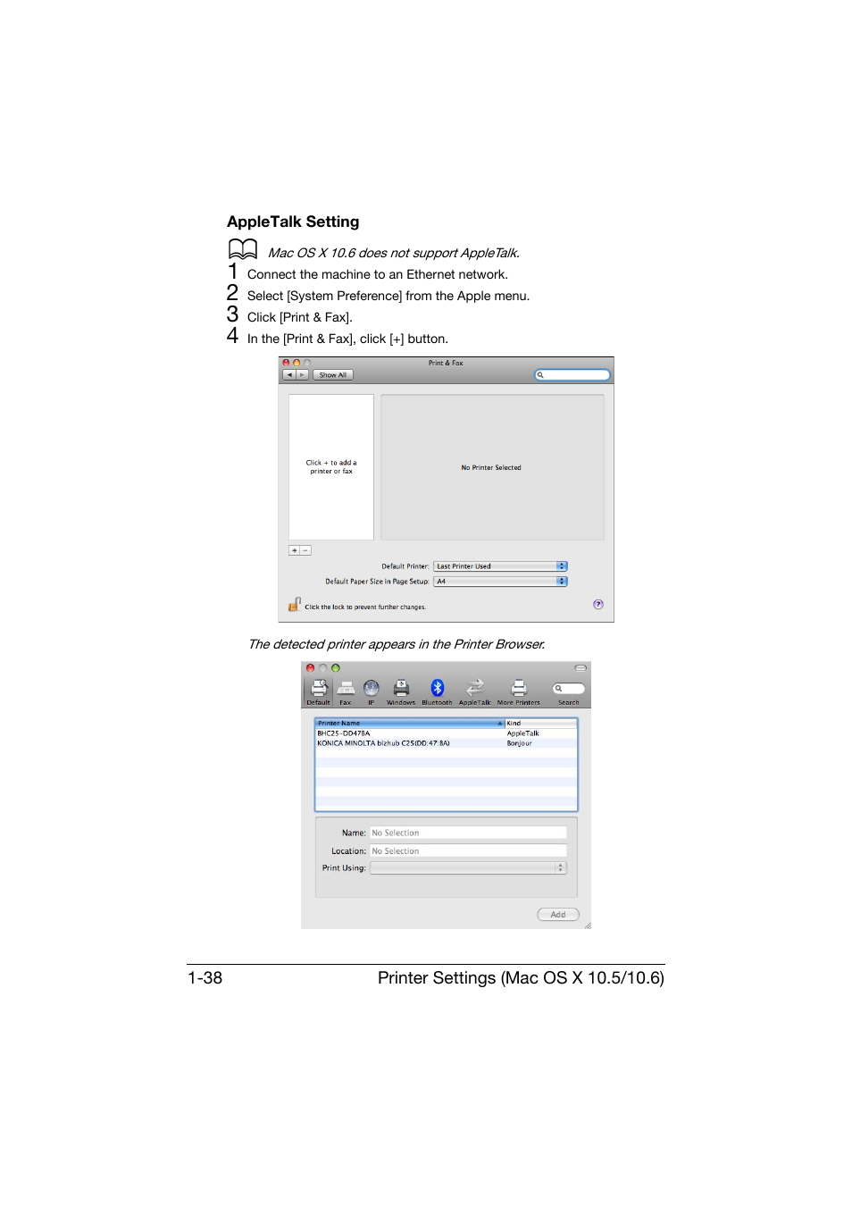 Appletalk setting, Appletalk setting -38 | Konica Minolta bizhub C25 User Manual | Page 67 / 551