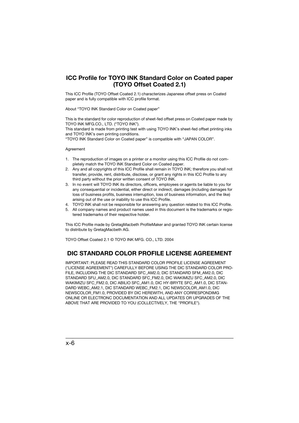 Dic standard color profile license agreement | Konica Minolta bizhub C25 User Manual | Page 7 / 551