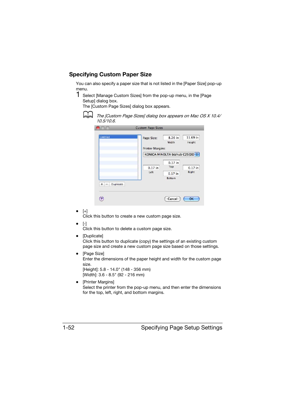 Specifying custom paper size, Specifying custom paper size -52 | Konica Minolta bizhub C25 User Manual | Page 81 / 551