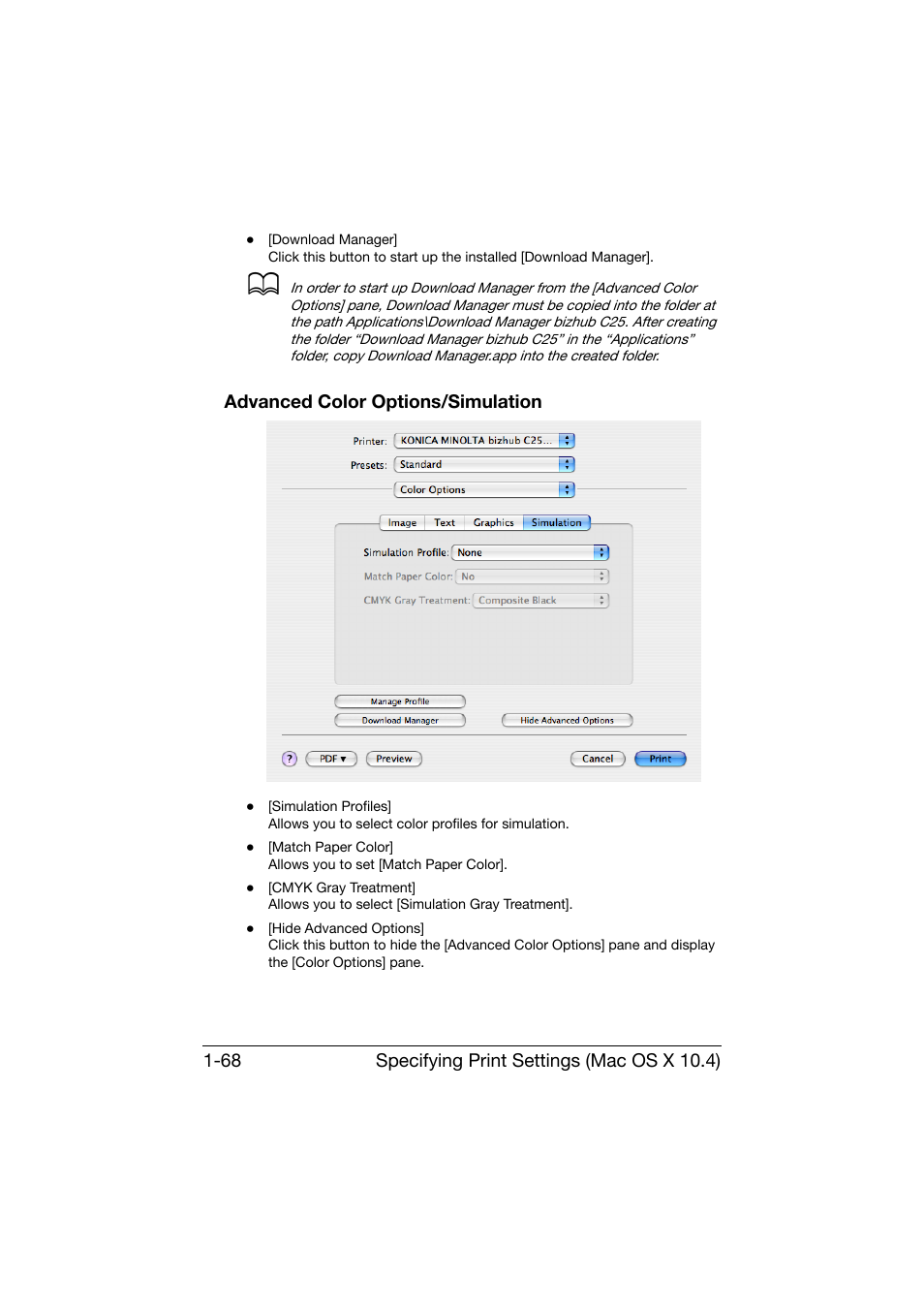 Advanced color options/simulation, Advanced color options/simulation -68 | Konica Minolta bizhub C25 User Manual | Page 97 / 551