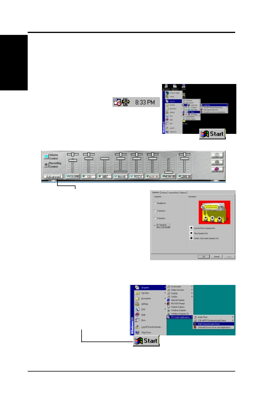 Software reference, 5 multi-channel audio feature setup, 2 the c-media audio demo program | 1 the c-media audio mixer | Asus A7A266 User Manual | Page 90 / 100