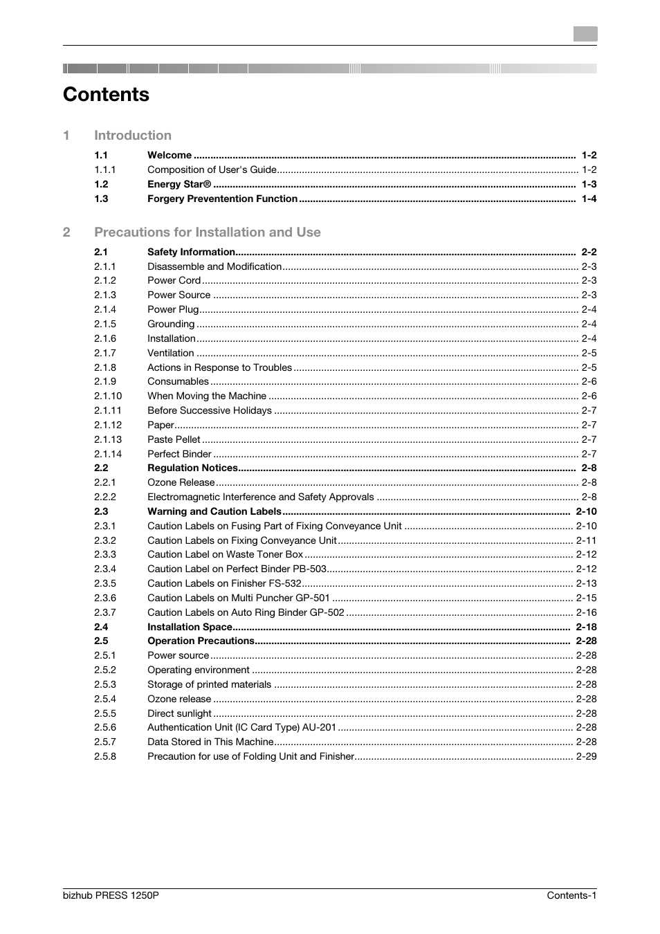 Konica Minolta bizhub PRESS 1250P User Manual | Page 3 / 44