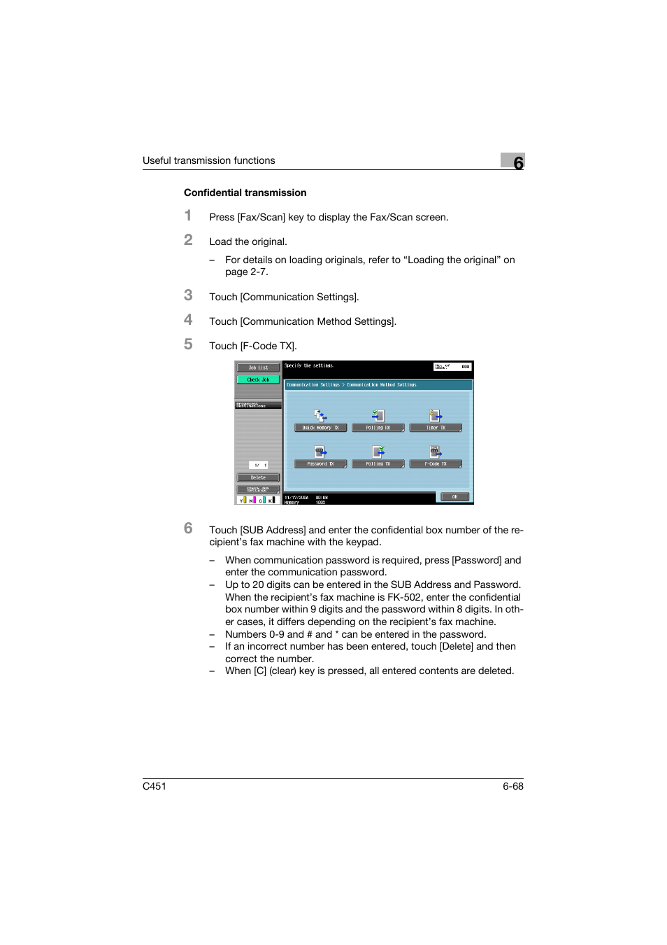 Confidential transmission, Confidential transmission -68 | Konica Minolta FK-502 User Manual | Page 228 / 492