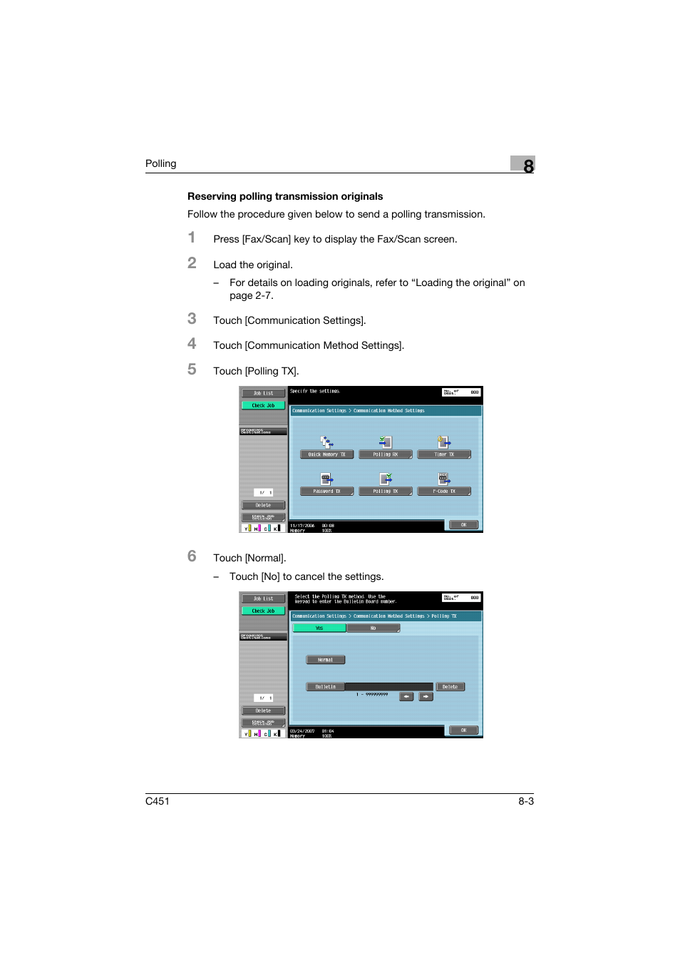 Reserving polling transmission originals, Reserving polling transmission originals -3 | Konica Minolta FK-502 User Manual | Page 246 / 492