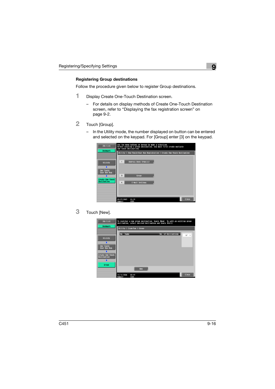 Registering group destinations, Registering group destinations -16 | Konica Minolta FK-502 User Manual | Page 276 / 492