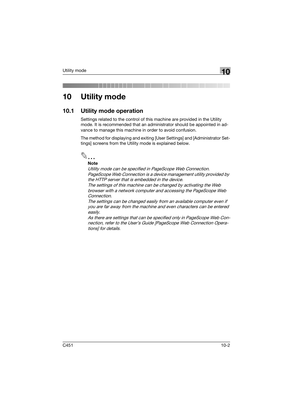 10 utility mode, 1 utility mode operation, Utility mode operation -2 | Konica Minolta FK-502 User Manual | Page 308 / 492