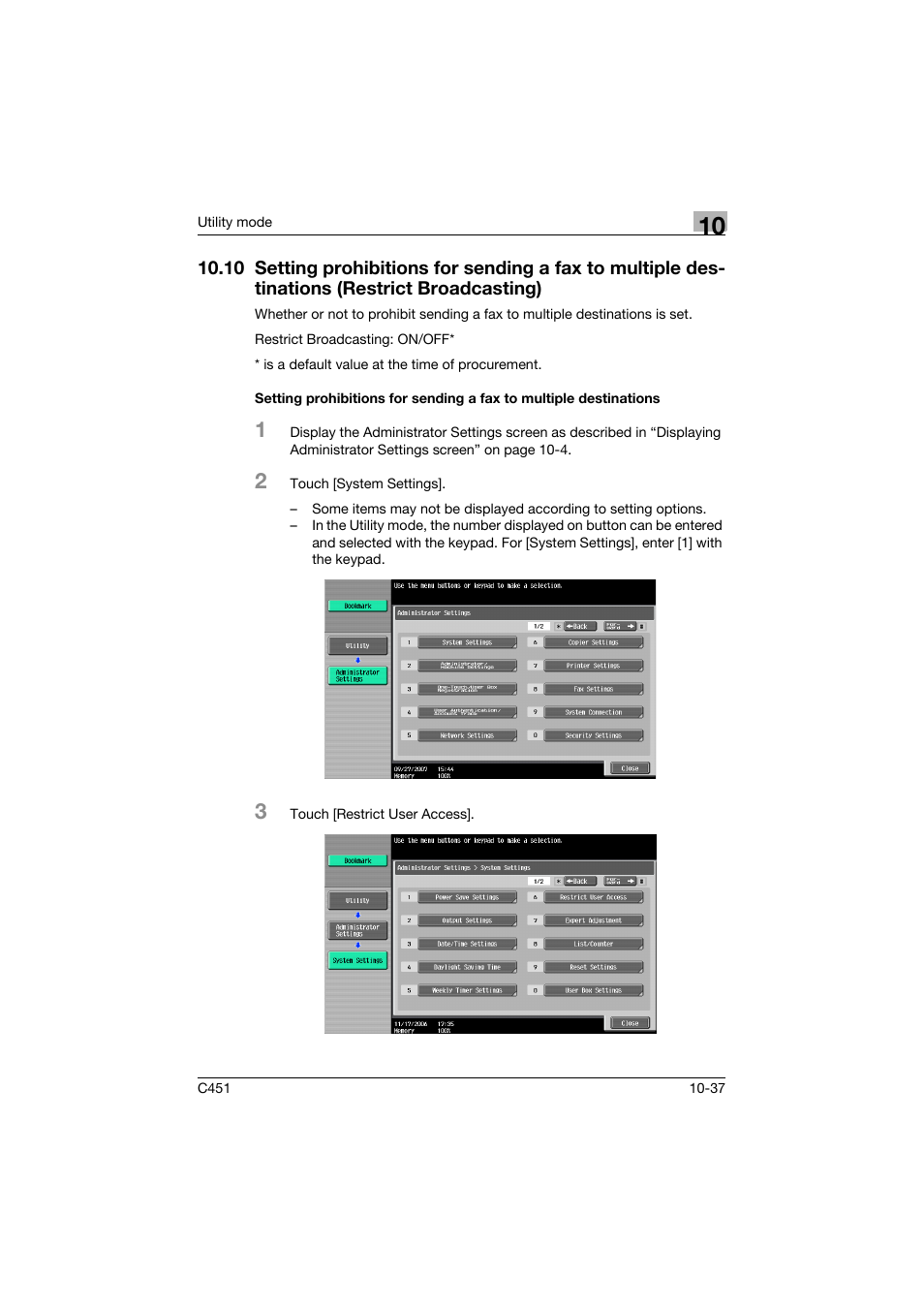 Restrict broadcasting) -37 | Konica Minolta FK-502 User Manual | Page 343 / 492