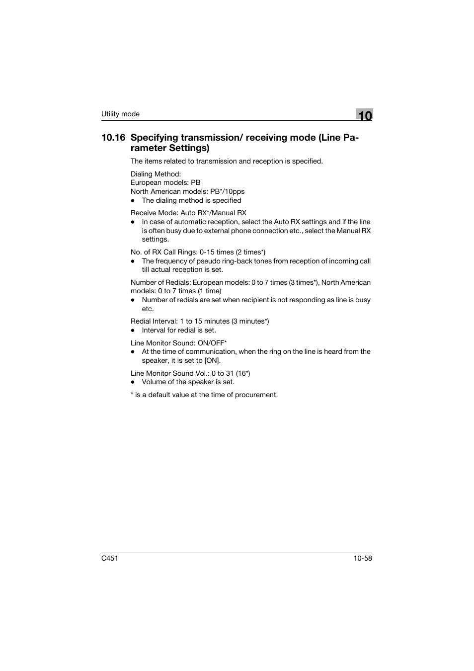 16 specifying transmission/ receiving mode, Line parameter settings) -58 | Konica Minolta FK-502 User Manual | Page 364 / 492