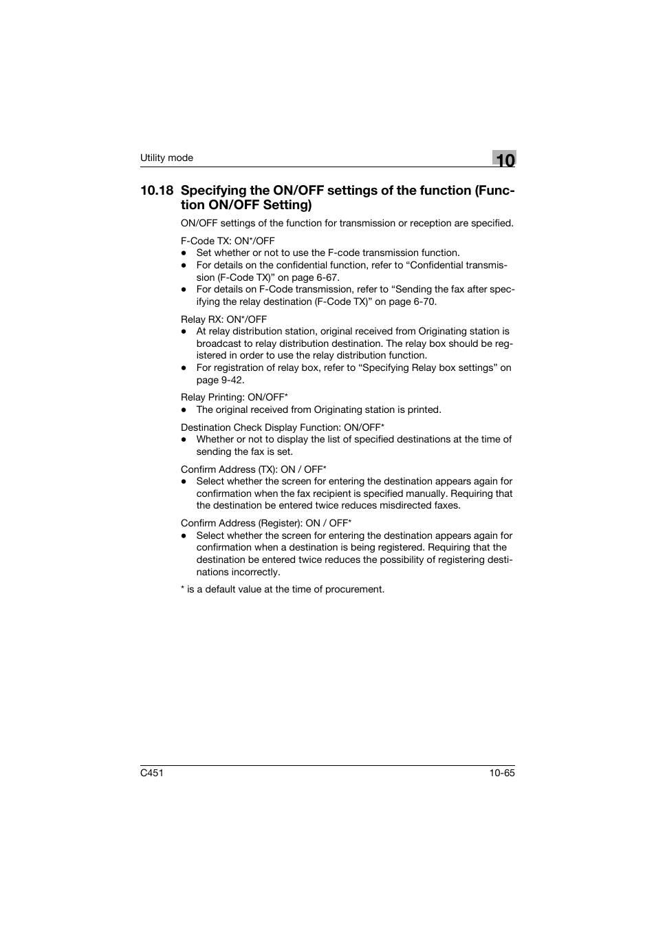 18 specifying the on/off settings of the function, Function on/off setting) -65 | Konica Minolta FK-502 User Manual | Page 371 / 492