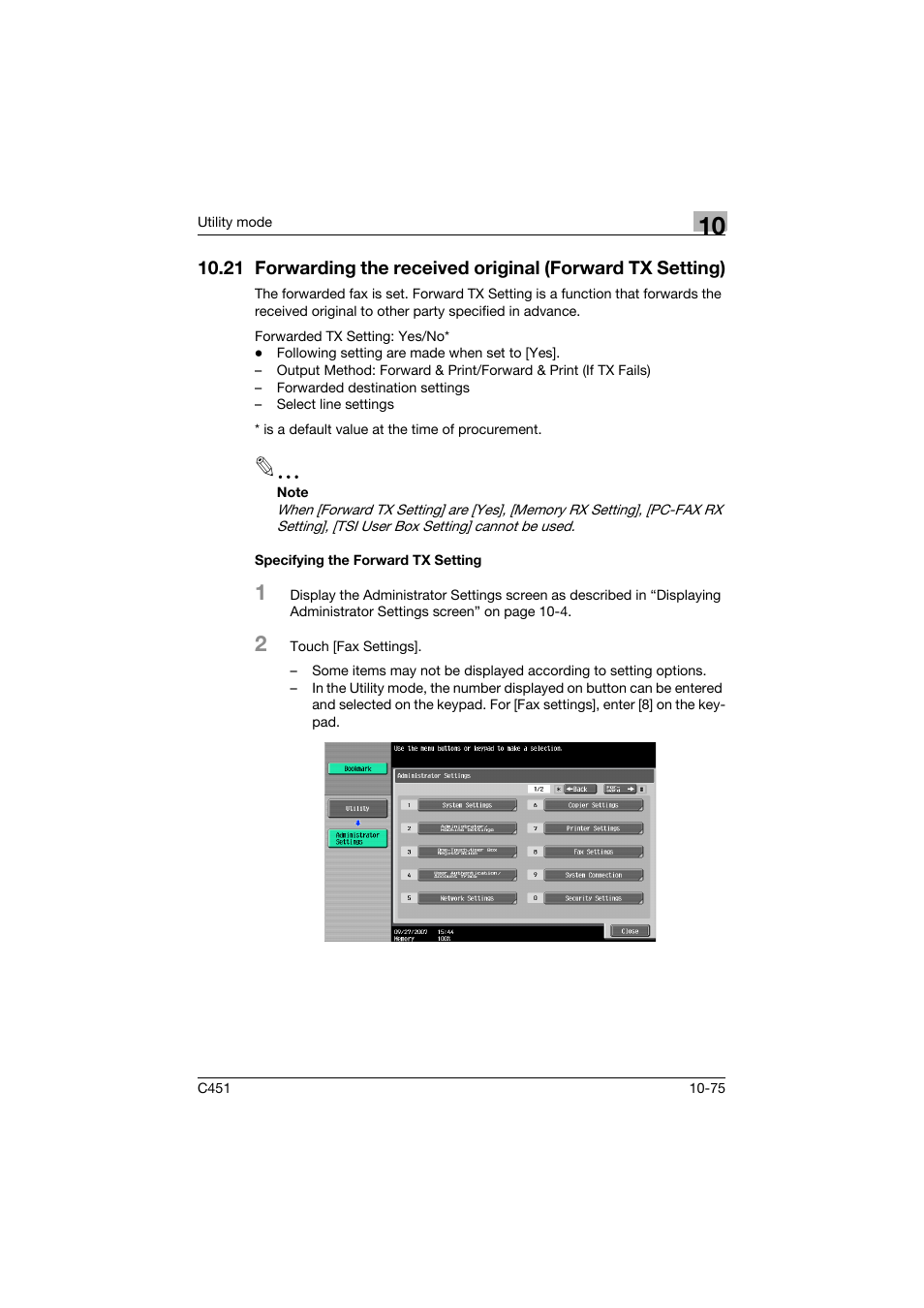 Specifying the forward tx setting, Specifying the forward tx setting -75 | Konica Minolta FK-502 User Manual | Page 381 / 492