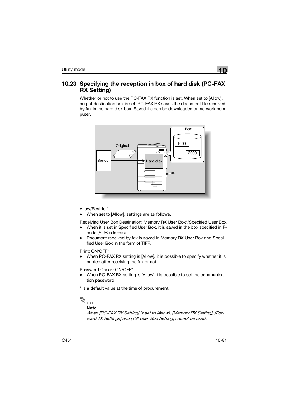 23 specifying the reception in box of hard disk, Pc-fax rx setting) -81 | Konica Minolta FK-502 User Manual | Page 387 / 492