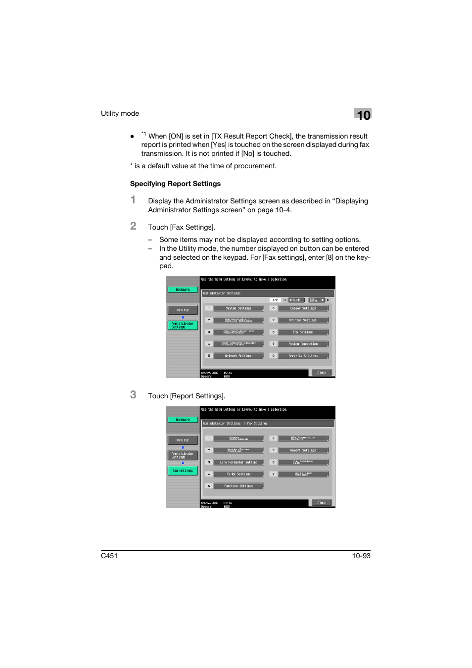 Specifying report settings, Specifying report settings -93 | Konica Minolta FK-502 User Manual | Page 399 / 492