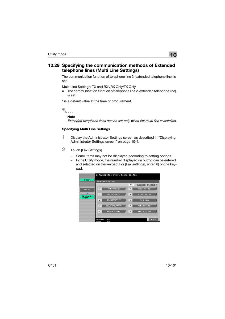 Specifying multi line settings, Telephone lines (multi line settings) -101, Specifying multi line settings -101 | Konica Minolta FK-502 User Manual | Page 407 / 492
