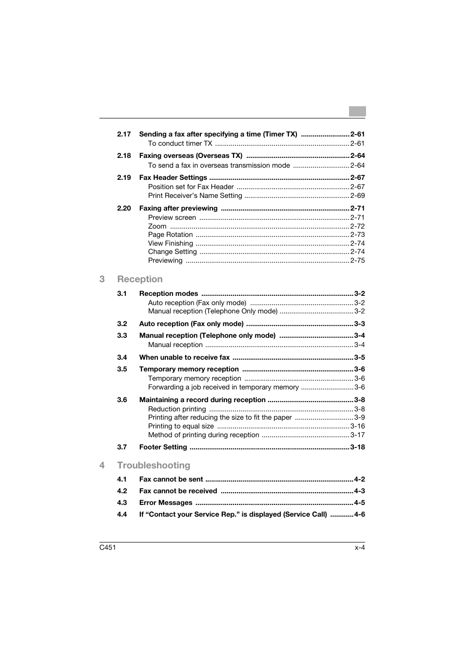 3reception, 4troubleshooting | Konica Minolta FK-502 User Manual | Page 5 / 492