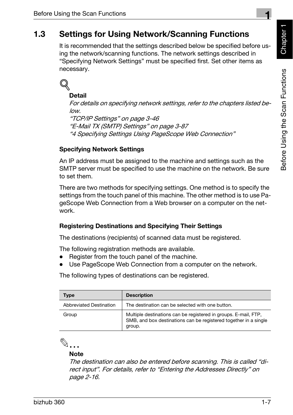 3 settings for using network/scanning functions, Settings for using network/scanning functions -7 | Konica Minolta bizhub 360 User Manual | Page 30 / 414