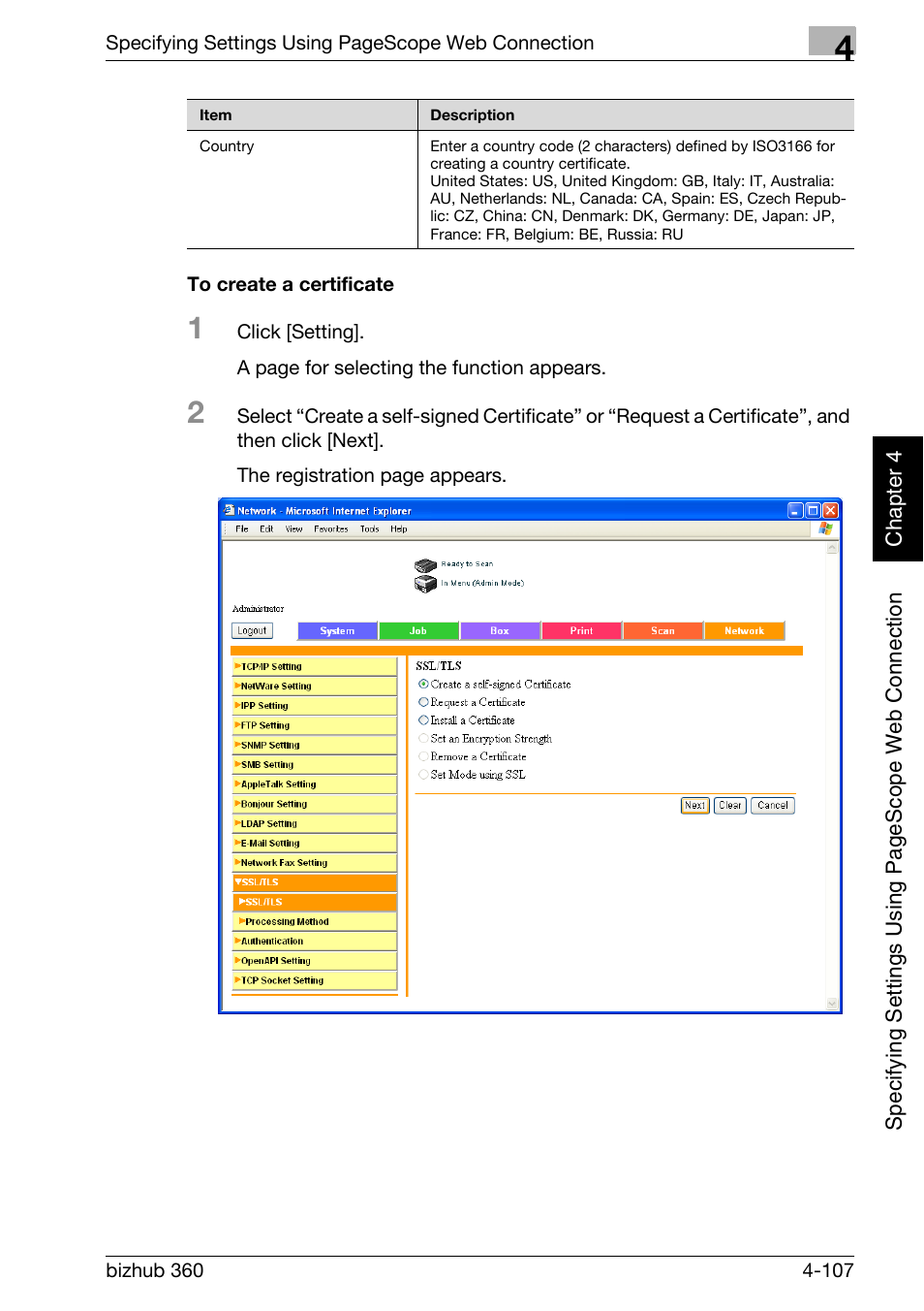 To create a certificate -107 | Konica Minolta bizhub 360 User Manual | Page 378 / 414