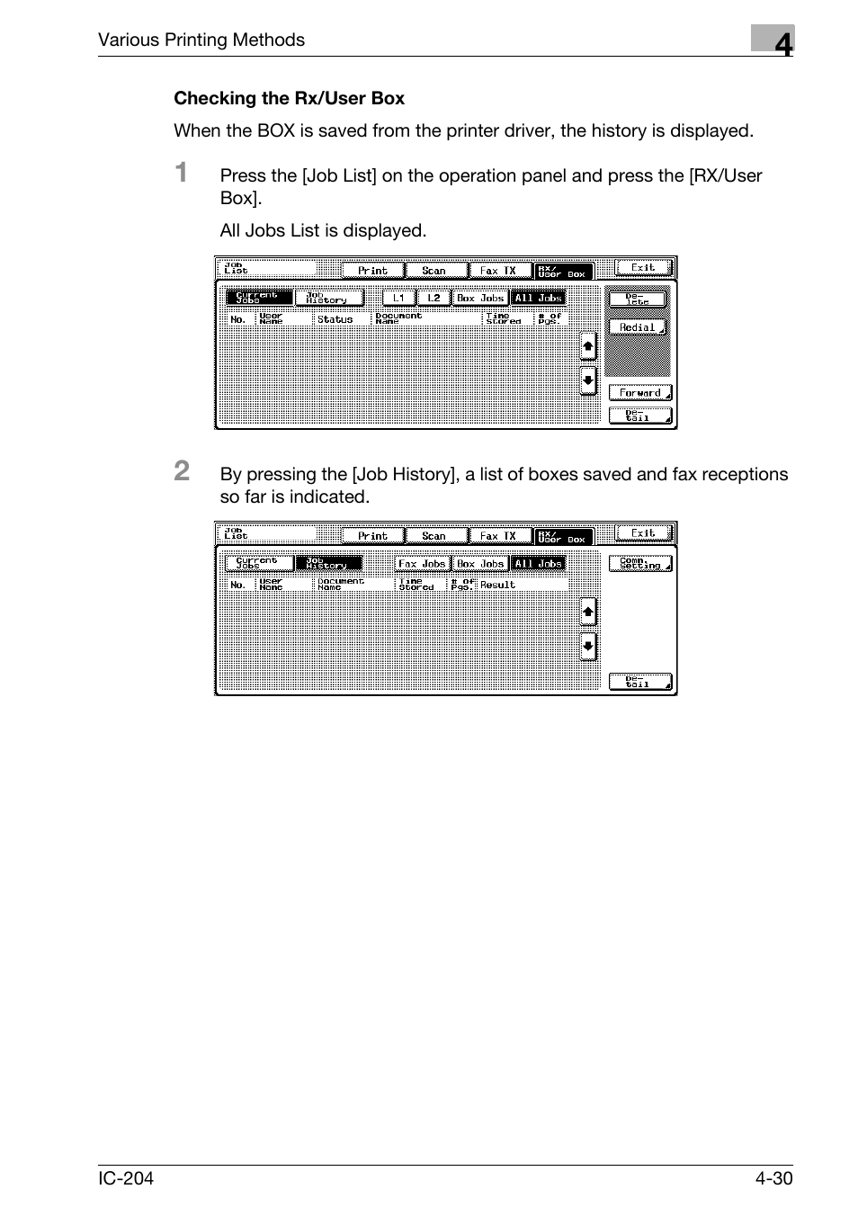 Checking the rx/user box -30 | Konica Minolta bizhub 420 User Manual | Page 132 / 401