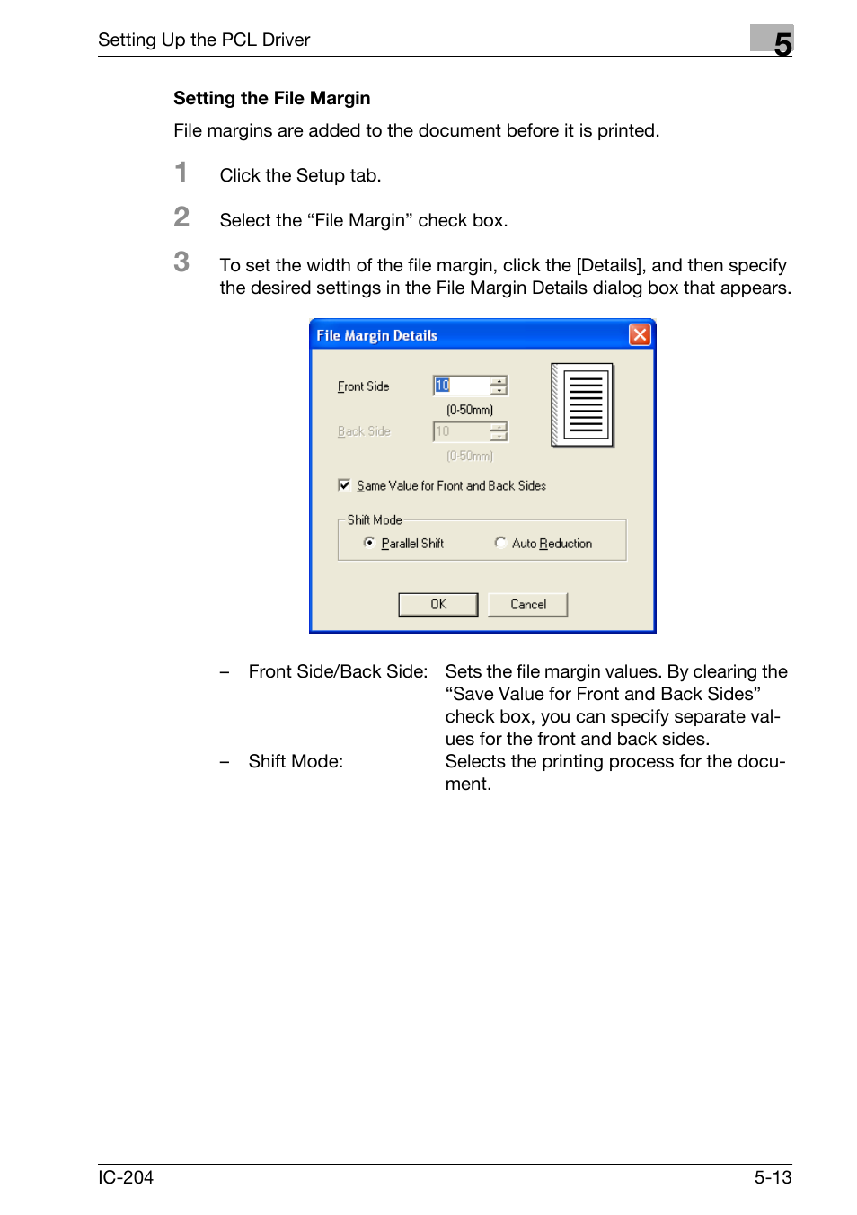 Setting the file margin -13 | Konica Minolta bizhub 420 User Manual | Page 145 / 401