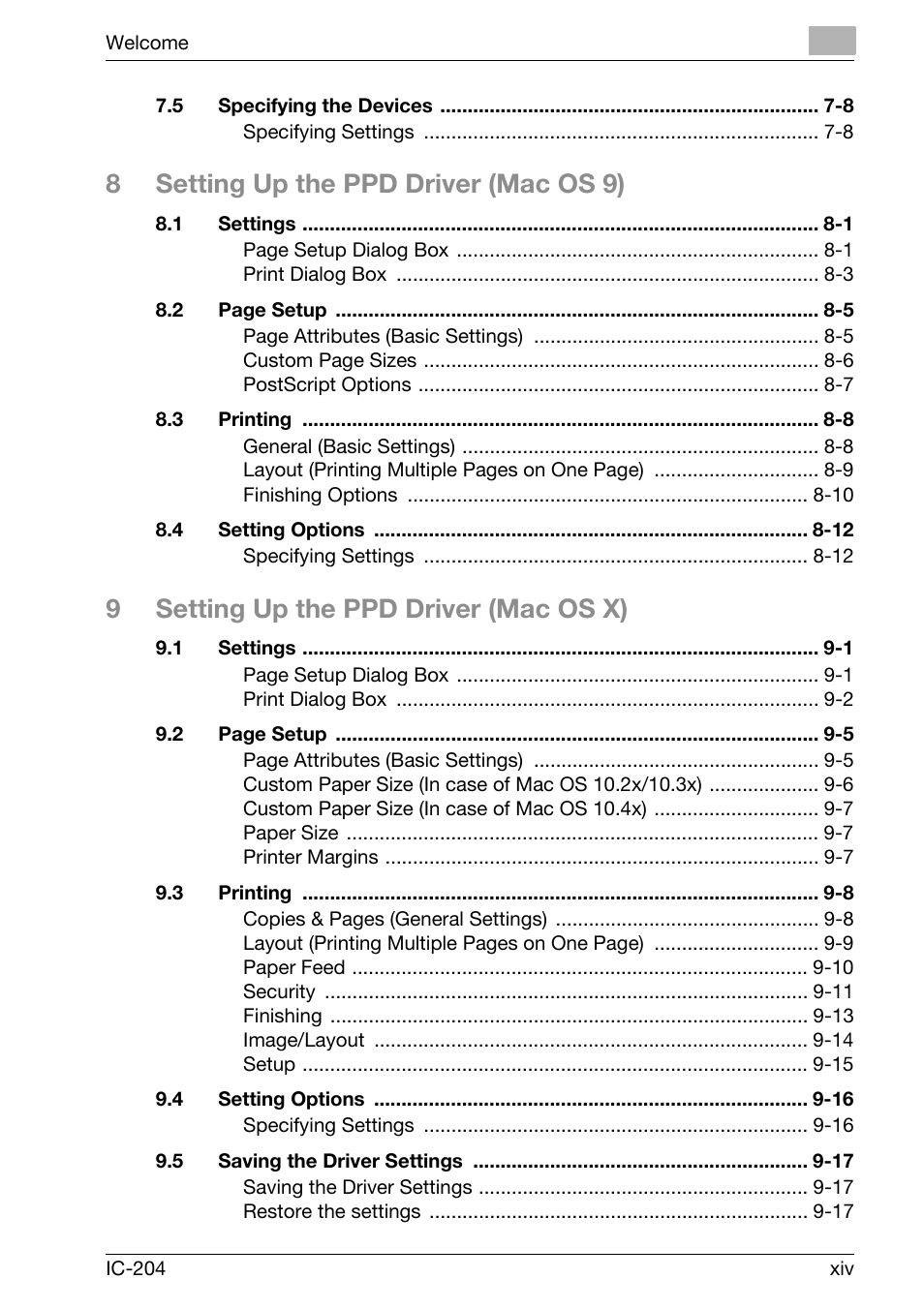 8setting up the ppd driver (mac os 9), 9setting up the ppd driver (mac os x) | Konica Minolta bizhub 420 User Manual | Page 15 / 401