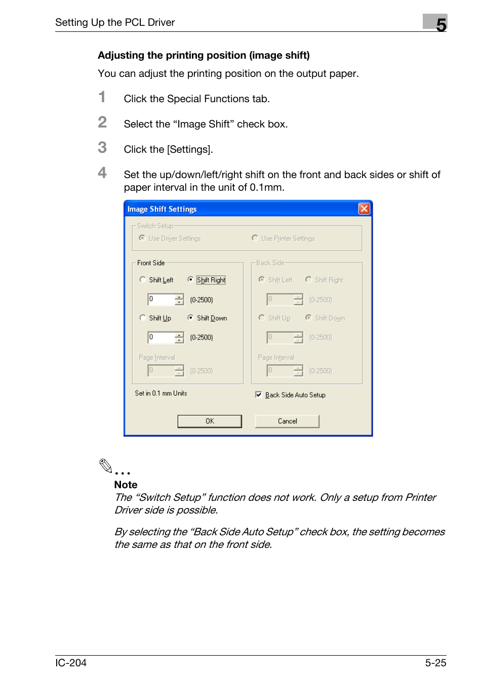 Adjusting the printing position (image shift) -25 | Konica Minolta bizhub 420 User Manual | Page 157 / 401