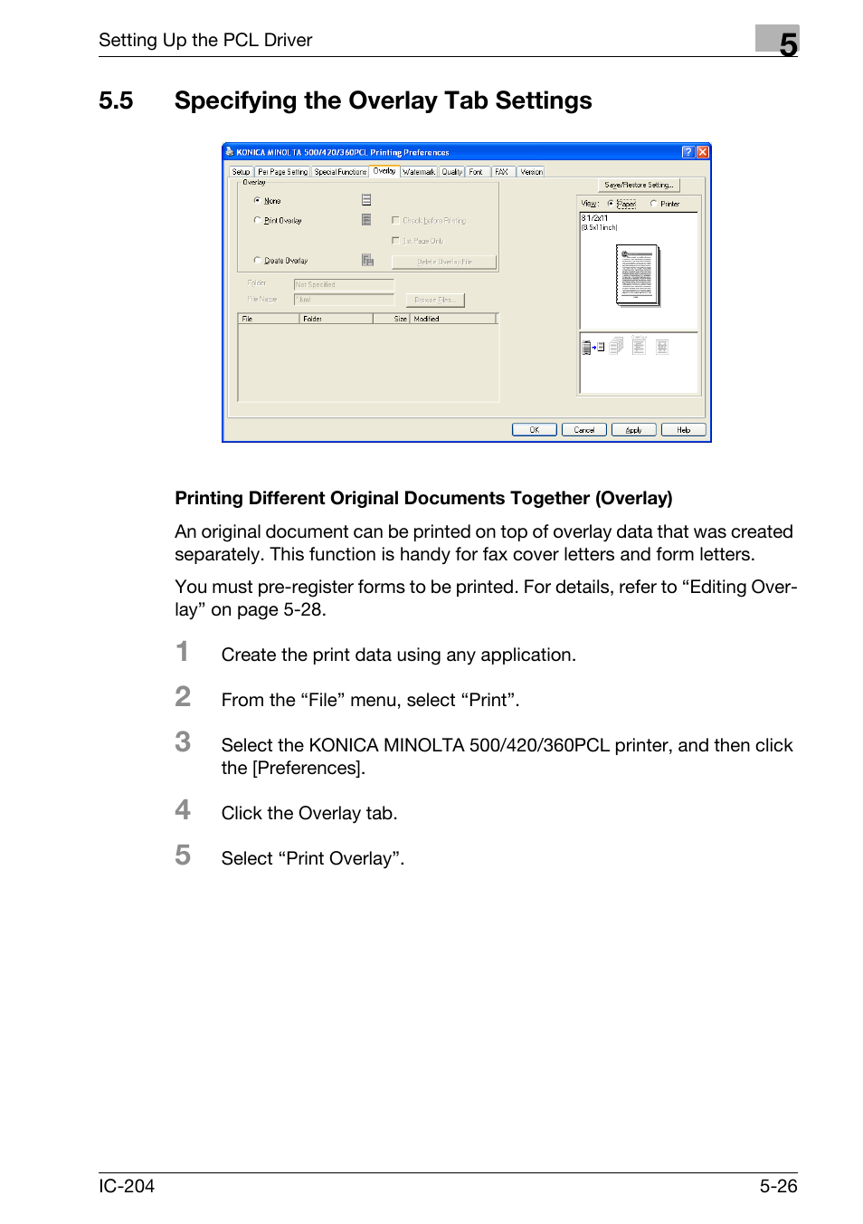 5 specifying the overlay tab settings, Specifying the overlay tab settings -26 | Konica Minolta bizhub 420 User Manual | Page 158 / 401