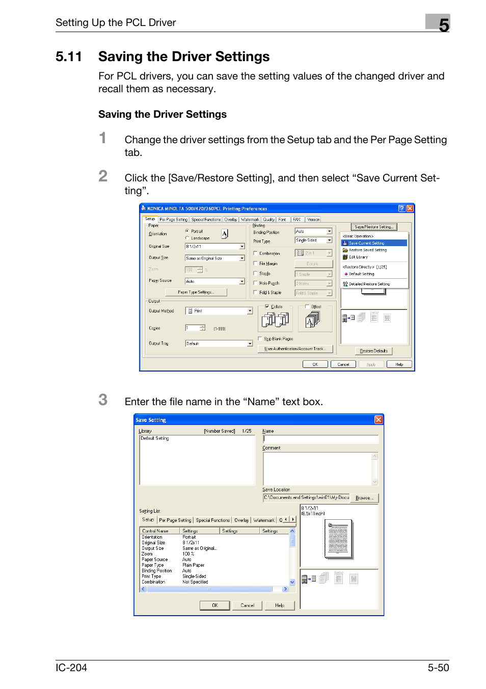 11 saving the driver settings, Saving the driver settings -50 | Konica Minolta bizhub 420 User Manual | Page 182 / 401