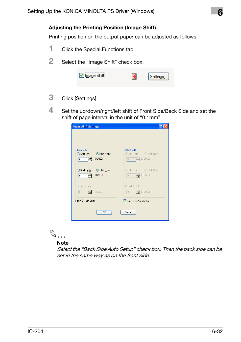 Adjusting the printing position (image shift) -32 | Konica Minolta bizhub 420 User Manual | Page 216 / 401